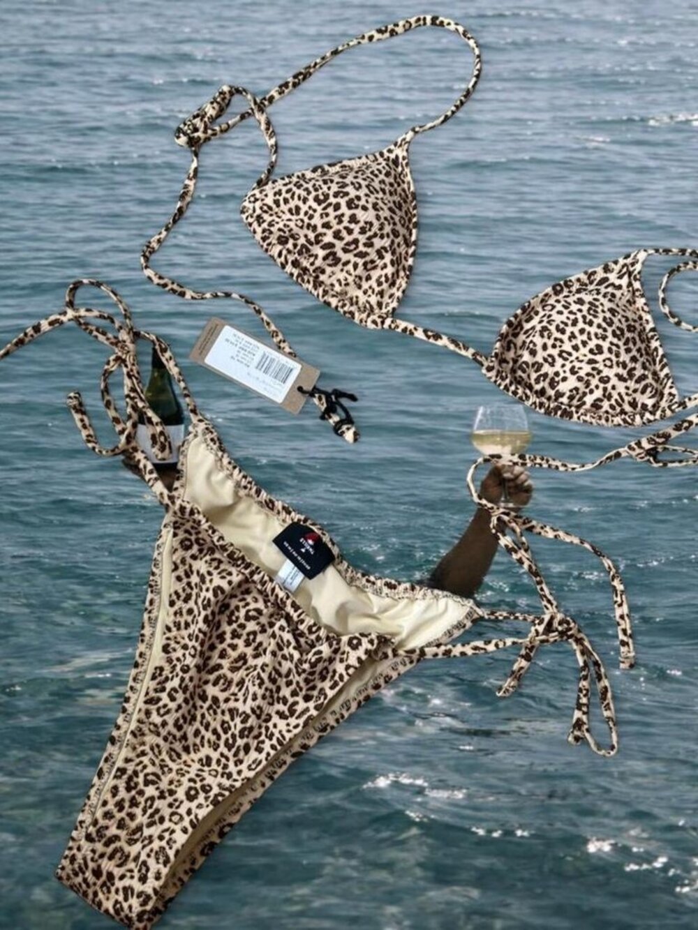 THRILLS Australian swimwear cheetah print bikini set thong bottom triangle top